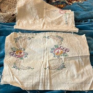 Vintage 1940’s Wonder Art Cross Stitch Embroidered Fabric Panels